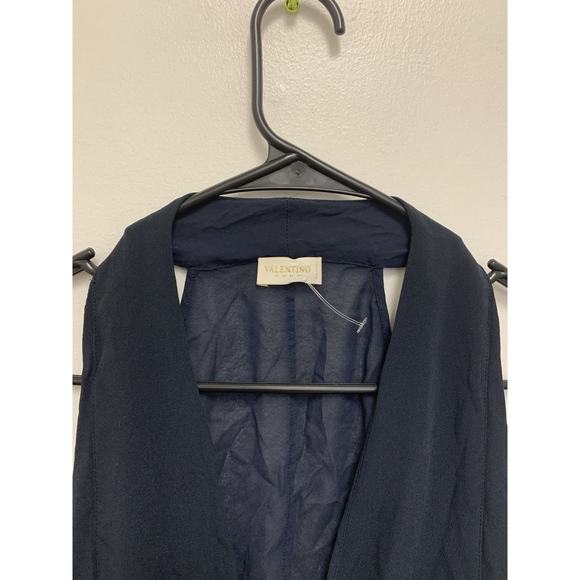Valentino Roma 100% Silk Blue Sleeveless Sheer Waterfall Front Top 40 6 - Picture 2 of 6